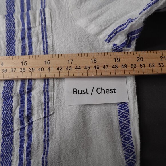 Womens Top Small Blue White Sheer Woven Coastal Cool Artsy Boho Oversized - Picture 8 of 11